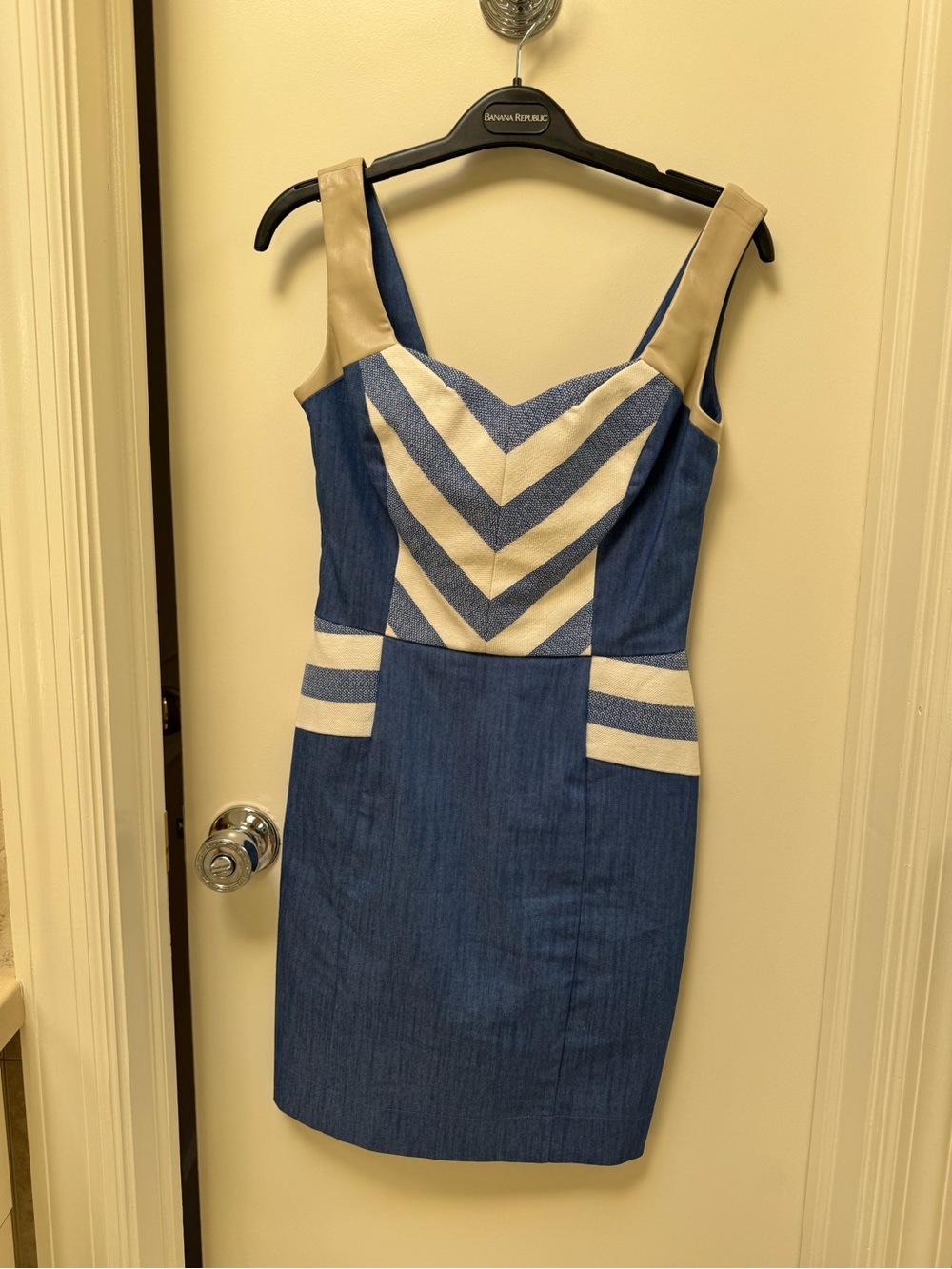 AYSHA Blue and Cream Chevron-Accent Mini Dress